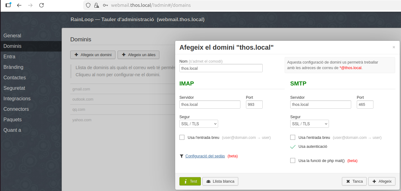 Afegeix el domini thos.local