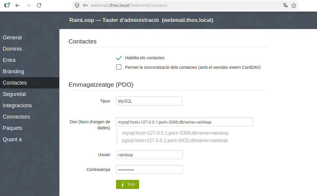 Configuració de contactes