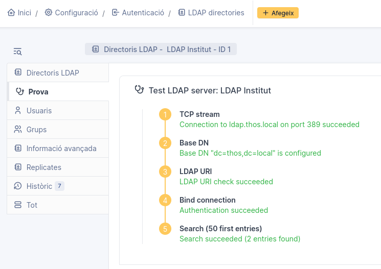 Prova la connexió LDAP