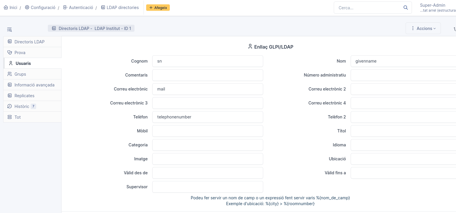 Mapatge d’atributs LDAP