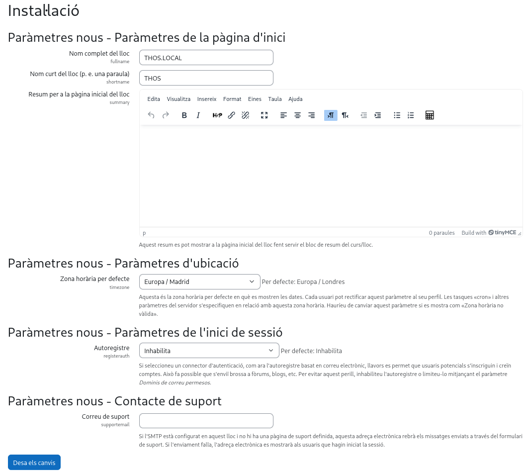 Configura les dades del lloc