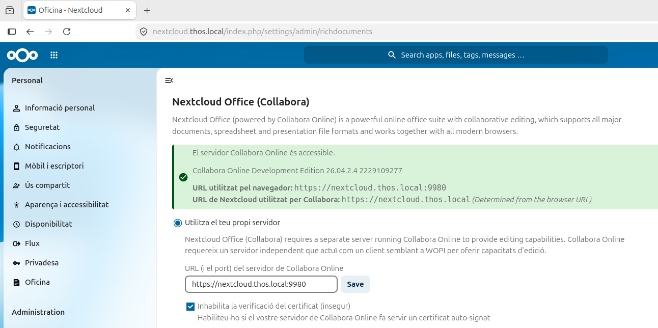 URL del servidor Collabora