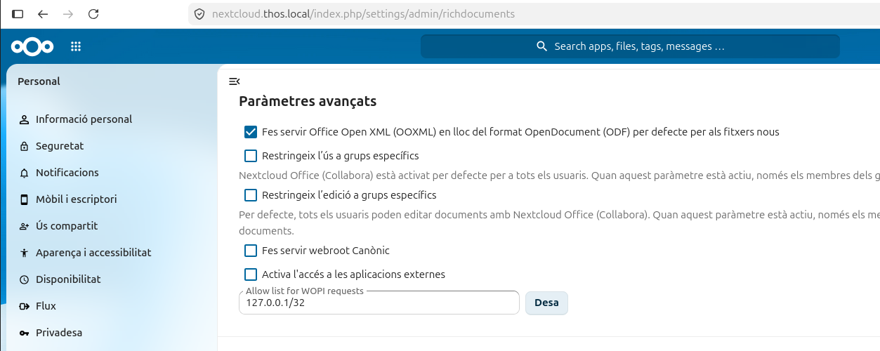 Paràmetres avançats