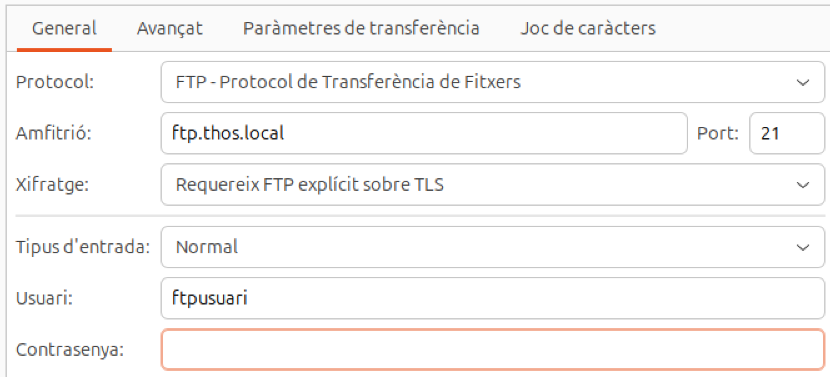 Configuració a FileZilla