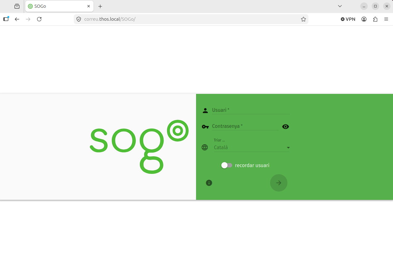 Finestra d’inici de sessió de SOGo