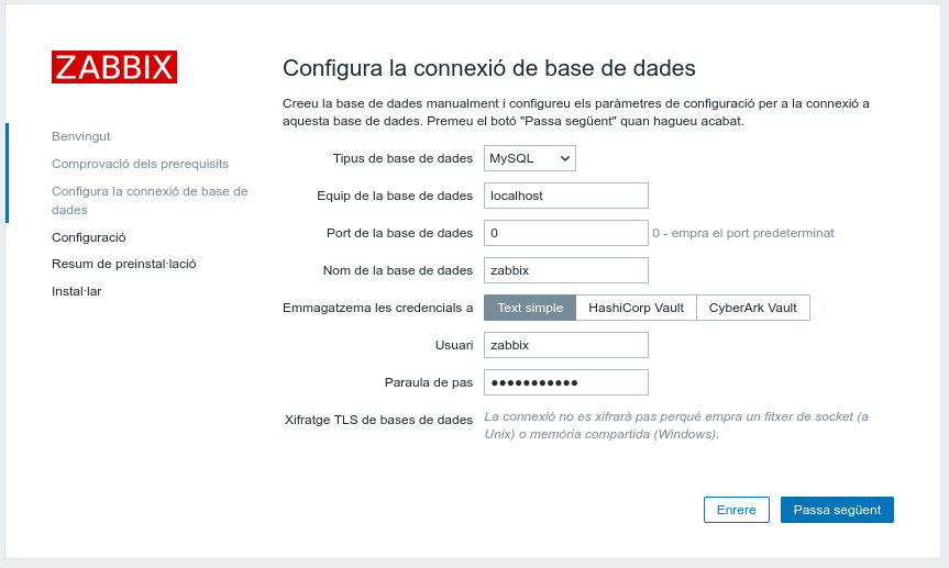 Configuració de la connexió de base de dades